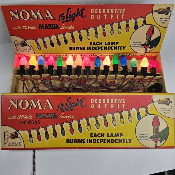 Vintage 15 Working Noma Christmas Lights Red Rings Original Festive Box - Picture 1 of 16